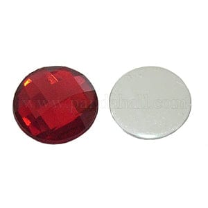BeadsBalzar Beads & Crafts Acrylic Rhinestone Flat Back Cabochons, Faceted, Half Round, Red 12mm , 3.8mm thick