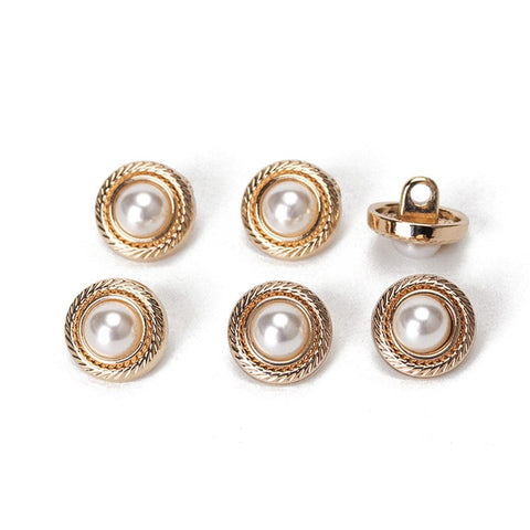 BeadsBalzar Beads & Crafts Alloy Shank Buttons, with Plastic Imitation Pearl Beads, Half Round, Golden, 11mm