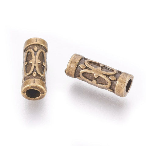 BeadsBalzar Beads & Crafts ANTIQUE BRONZE Tibetan Silver Beads, Tube, Antique Silver 13mm