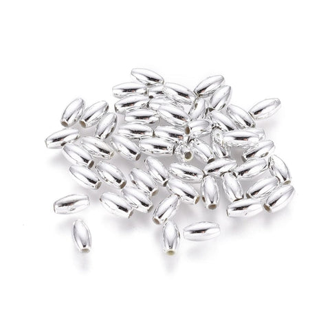 BeadsBalzar Beads & Crafts (AR8866-1) Acrylic Beads, Rice, Silver, about 3x6mm (20 GMS/+- 450 PCS)