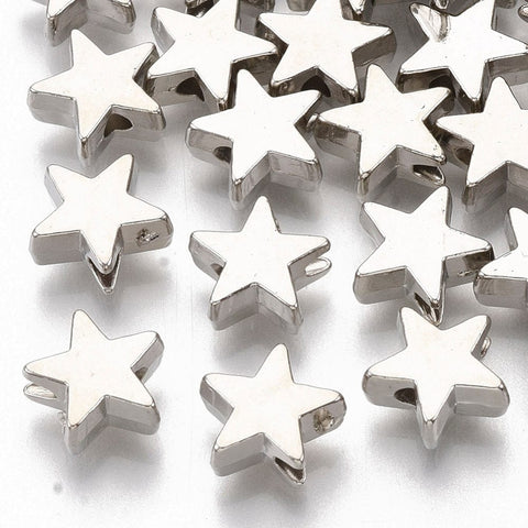 BeadsBalzar Beads & Crafts (AS862-05) Plating ABS Plastic Beads, Star, Platinum, 8x8.5x3.5mm (+/- 100 PCS)