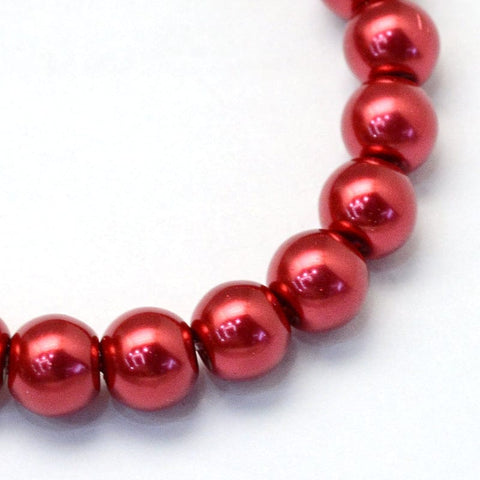 BeadsBalzar Beads & Crafts Baking Painted Pearlized Glass Pearl Round Bead Strands, Fire Brick Size: about 14mm