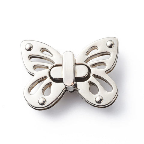 BeadsBalzar Beads & Crafts (BB8796P) Zinc Alloy Bag Twist Lock Accessories, Butterfly, Platinum 50x35mm (1 PC)