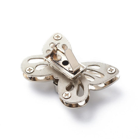 BeadsBalzar Beads & Crafts (BB8796P) Zinc Alloy Bag Twist Lock Accessories, Butterfly, Platinum 50x35mm (1 PC)