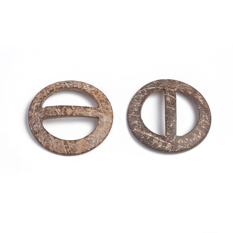 BeadsBalzar Beads & Crafts (BC8985-02) Coconut Slider Buckles, Flat Round, Coconut Brown 62.4mm (4 PCS)