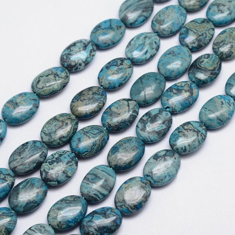 BeadsBalzar Beads & Crafts (BG8879-22) Flat Oval Natural Ripple Jasper, Dyed, Dark Cyan, 18mm (4 PCS)