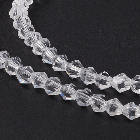 BeadsBalzar Beads & Crafts Bicone Glass Beads Strands, Clear 3MM
