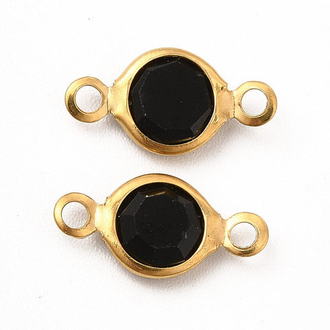 BeadsBalzar Beads & Crafts BLACK Ion Plated 304 Stainless Steel Connector Charms, Real 18K Gold Plated, 12.5x7x2mm