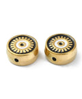 BeadsBalzar Beads & Crafts BLACK Ion Plated 304 Stainless Steel Enamel Beads, Real 18K Gold Plated, Flat Round with Evil Eye, 12x5.5mm