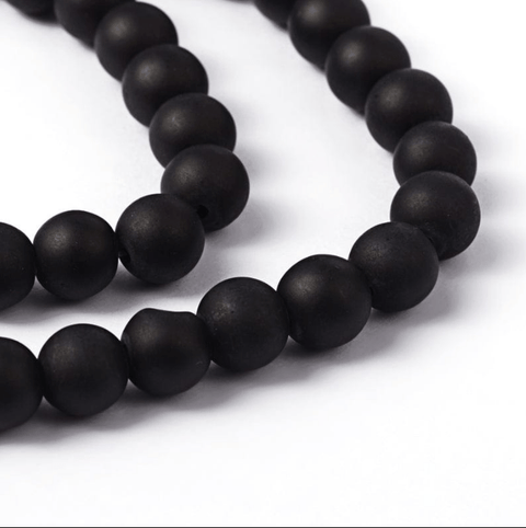 BeadsBalzar Beads & Crafts Black Transparent Glass Bead Strands, Frosted, Round, 8mm