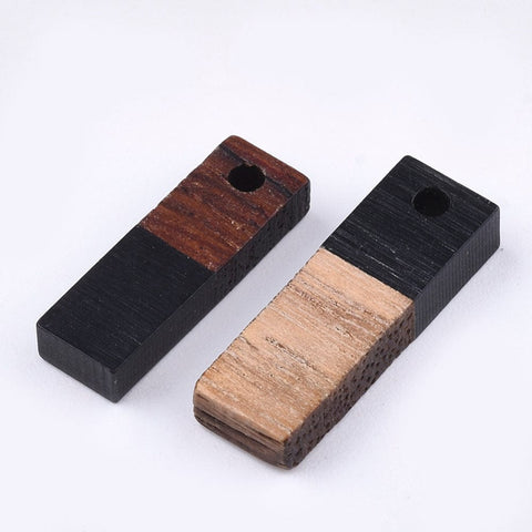 BeadsBalzar Beads & Crafts BLACK (WR87872-D (WR87872-X) Resin & Walnut Wood Pendants, Rectangle, 17x5.5x3~3.5mm (4 PCS)