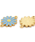 BeadsBalzar Beads & Crafts BLUE / GOLD (SF8787B) (SF8787-X) 304 Stainless Steel Enamel Links, Ion Plating(IP), Golden, Flower 21mm (2 PCS)