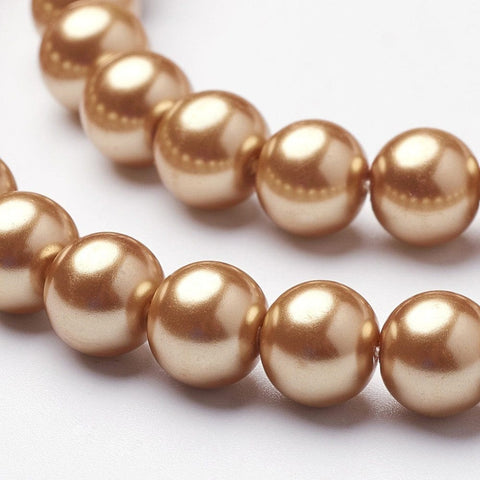 BeadsBalzar Beads & Crafts (BP8980-68) Glass Pearl Round Beads, Dark Goldenrod 8mm (1 STR)