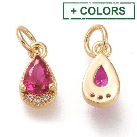 BeadsBalzar Beads & Crafts Brass Micro Pave Clear Cubic Zirconia Charms, Long-Lasting Plated, Real 18K Gold Plated, Teardrop, 10.5x5.5x3.5mm