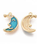 BeadsBalzar Beads & Crafts Brass Micro Pave Cubic Zirconia Moon Charms – 18K Gold Plated