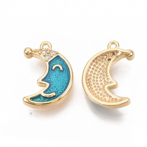 BeadsBalzar Beads & Crafts Brass Micro Pave Cubic Zirconia Moon Charms – 18K Gold Plated