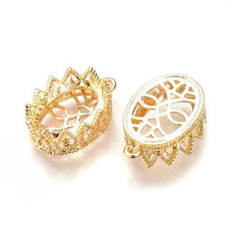 BeadsBalzar Beads & Crafts Brass Pendant Cabochon Open Back Settings, Oval, 18K Gold Plated 23x16mm