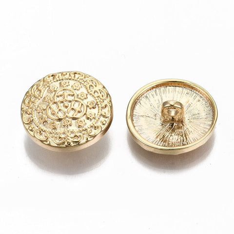 BeadsBalzar Beads & Crafts Brass Shank Buttons, Nickel Free, Flat Round, Real 18K Gold Plated, 17x6mm, Hole: 2mm