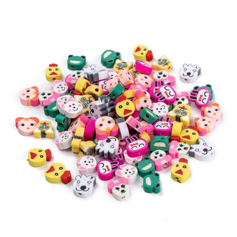 BeadsBalzar Beads & Crafts (CA9128-M) Mixed Shape Animal Polymer Clay Beads, Mixed Color, 10~12mm (30 PCS)