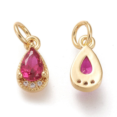 BeadsBalzar Beads & Crafts CAMELIA Brass Micro Pave Clear Cubic Zirconia Charms, Long-Lasting Plated, Real 18K Gold Plated, Teardrop, 10.5x5.5x3.5mm