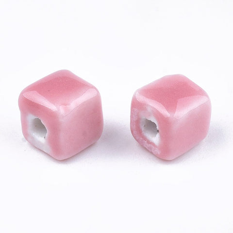 BeadsBalzar Beads & Crafts (CB8942-38A) Handmade Porcelain Beads, Cube, 8mm (10 PCS)