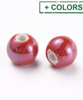 BeadsBalzar Beads & Crafts (CB8994-X) Handmade Porcelain Beads, Pearlized, Round, Red 10mm (10 PCS)