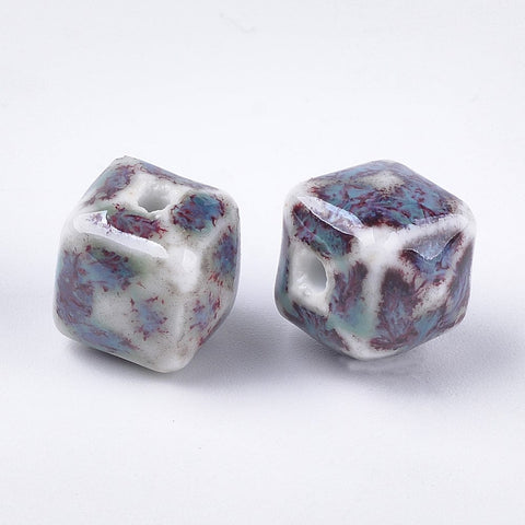 BeadsBalzar Beads & Crafts (CB9012-09G) Handmade Porcelain Beads, Glazed Porcelain, Cube , 13mm (5 PCS)
