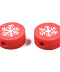 BeadsBalzar Beads & Crafts (CB9050-012) Polymer Clay Beads, Christmas Style, Flat Round with Snowflake, Red, 9x4mm (40 PCS)