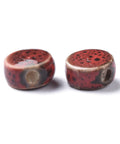 BeadsBalzar Beads & Crafts (CB9060-5) Handmade Porcelain Beads, Glazed Porcelain, Flat Round, Dark Red 8mm (10 PCS)