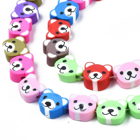BeadsBalzar Beads & Crafts (CB9124-M) Polymer Clay Bead, Bear Head, Colorful, 7.5~10mm (30 PCS)