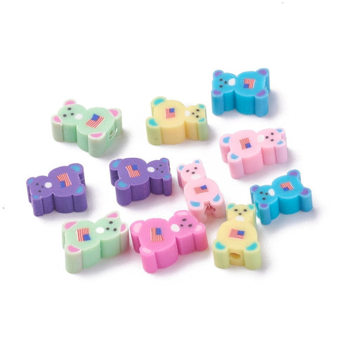 BeadsBalzar Beads & Crafts (CB9127-M) Polymer Clay Beads, Bear Shape, Mixed Color, 9~11mm (30 PCS)