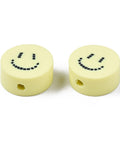 BeadsBalzar Beads & Crafts (CB9183-031) Polymer Clay Beads, Flat Round with Smiling Face, Champagne  Yellow, 9x4~5mm (30 PCS)