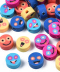BeadsBalzar Beads & Crafts (CB9187-50) Polymer Clay Beads, Flat Round with Expression, Mixed Color, 9~10x4~5mm (30 PCS)