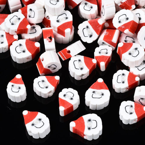 BeadsBalzar Beads & Crafts (CF9034-75) Christmas Theme Handmade Polymer Cla, Santa Claus, White 8-12MM (20 PCS)
