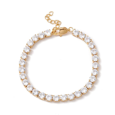 BeadsBalzar Beads & Crafts Classic Cubic Zirconia Tennis Bracelet, Vacuum Plating 304 Stainless Steel, Golden, Clear
