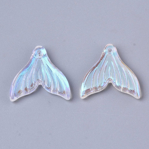 BeadsBalzar Beads & Crafts CLEAR AB (TG8877-01) (TG8877-X) Transparent Spray Painted Glass Pendants, Fishtail Shape, 9x19.5x3.5mm (10 PCS)