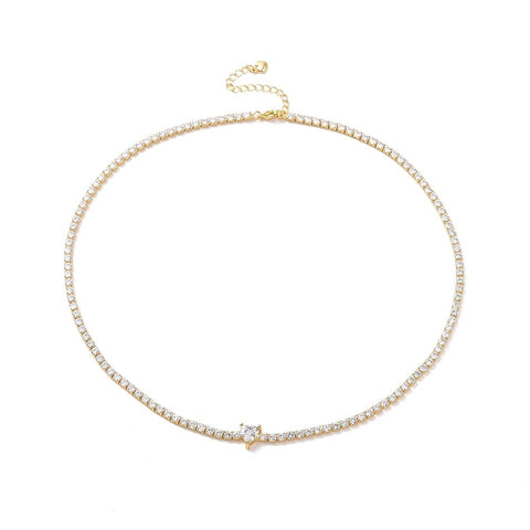 BeadsBalzar Beads & Crafts Clear Cubic Zirconia Heart Pendant Necklace with Tennis Chains, Brass Jewelry