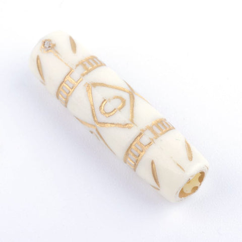 BeadsBalzar Beads & Crafts Column Plating Acrylic Beads, Golden Metal Enlaced, Beige, 25x6.5mm, Hole: 3.5mm