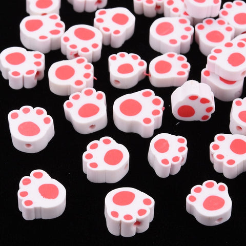 BeadsBalzar Beads & Crafts (CP9139-B) Polymer Clay Beads, Paw Print, Crimson, 8~11mm (40 PCS)