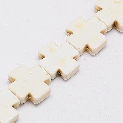 BeadsBalzar Beads & Crafts (CR1917) Synthetic Turquoise Beads, Dyed, Greek Cross, Creamy White, 15mm (25 PCS)