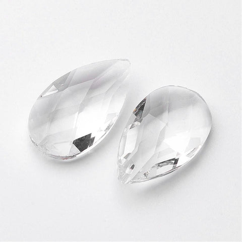BeadsBalzar Beads & Crafts (CR8875-01) Faceted Teardrop Glass Pendants, Clear, 38x22.5x12mm (4 PCS)