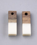 BeadsBalzar Beads & Crafts CREAM WHITE (WR8782-B) (WR87872-X) Resin & Walnut Wood Pendants, Rectangle, 17x5.5x3~3.5mm (4 PCS)