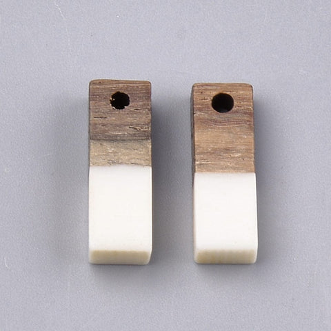 BeadsBalzar Beads & Crafts CREAM WHITE (WR8782-B) (WR87872-X) Resin & Walnut Wood Pendants, Rectangle, 17x5.5x3~3.5mm (4 PCS)