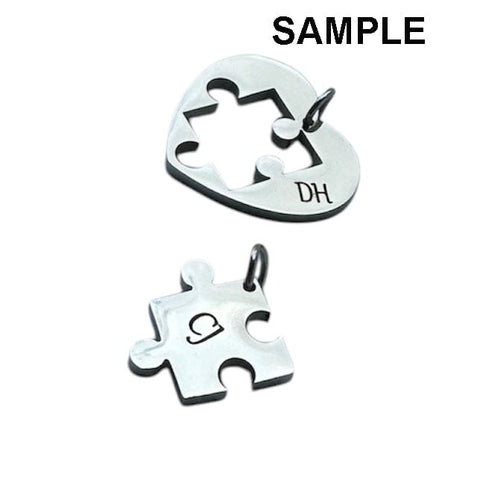 BeadsBalzar Beads & Crafts Custom Engraved 304 Stainless Steel Split Pendant Charm, Heart with Puzzle