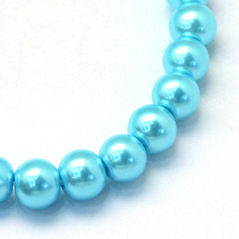 BeadsBalzar Beads & Crafts CYAN Baking Painted Pearlized Glass Pearl Round Bead Strands 8-9mm