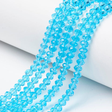 BeadsBalzar Beads & Crafts CYAN Glass Beads Strands, Faceted, Rondelle, 4x3mm