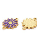 BeadsBalzar Beads & Crafts DARK VIOLET / GOLD (SF8787A) (SF8787-X) 304 Stainless Steel Enamel Links, Ion Plating(IP), Golden, Flower 21mm (2 PCS)