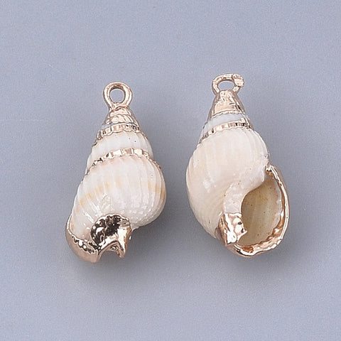 BeadsBalzar Beads & Crafts Electroplate Spiral Shell Pendants, Golden, Seashell Color 19~29mm long