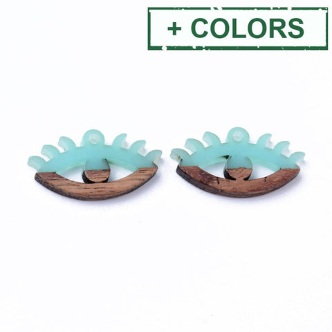 BeadsBalzar Beads & Crafts (ER8785-X) Resin & Walnut Wood Pendants, Eyes,14x27x4mm (2 PCS)