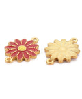 BeadsBalzar Beads & Crafts FIREBRICK RED / GOLD (SF8787C) (SF8787-X) 304 Stainless Steel Enamel Links, Ion Plating(IP), Golden, Flower 21mm (2 PCS)